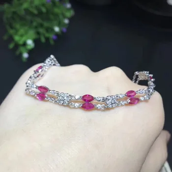 

Natural red ruby Fashion Luxurious rhombic array Bracelet Natural gemstone Bracelet S925 silver women party gift fine Jewelery