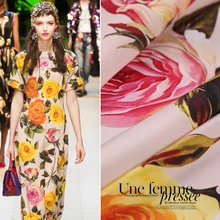 Модная большая с цифровым цветочным принтом крепдешин натуральный шелк тутового шелкопряда ткань для платья tissus au метр telas DIY tissu