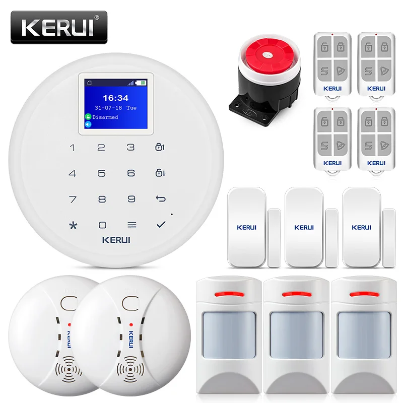 

KERUI G17 Wireless Home Security GSM Alarm System Burglar Alarm Kits Phone IOS Android APP Control with fire smoke detector