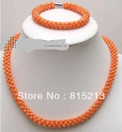 

ddh00801 Genuin natural 10mm Pink coral Hand-knitted necklace & bracelet set