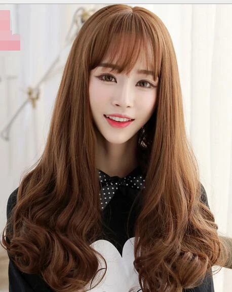 The Girl With Long Curly Hair Wig Pear Long Hair Cute Korean Air Bangs Hair  C8126 Heat Resistant Ladys Wigs - Unknown - AliExpress