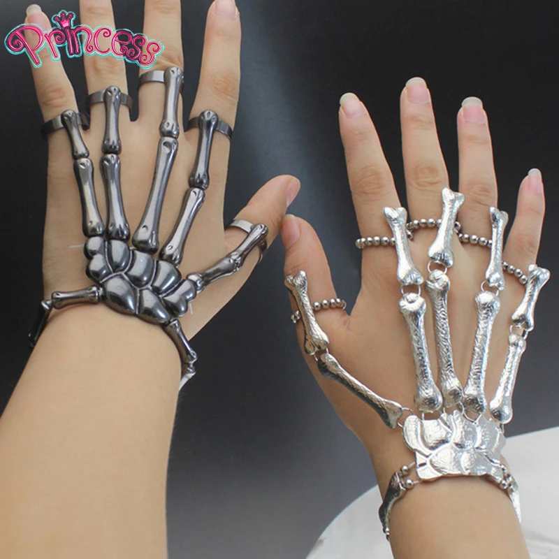 Sperrins Handmade Wristband Skull Fingers Metal Skeleton Hand Bracelet for Women Birthday Gifts