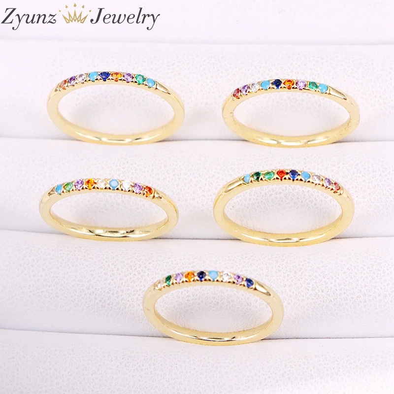 

10PCS, Rainbow Colorful CZ Stone Finger Rings For Women Party Gold Jewelry