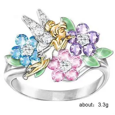 Кольцо в форме волшебной Феи Huitan, цветной, с кубическим цирконом, Женское кольцо в форме цветка, подарок на день рождения для девушки