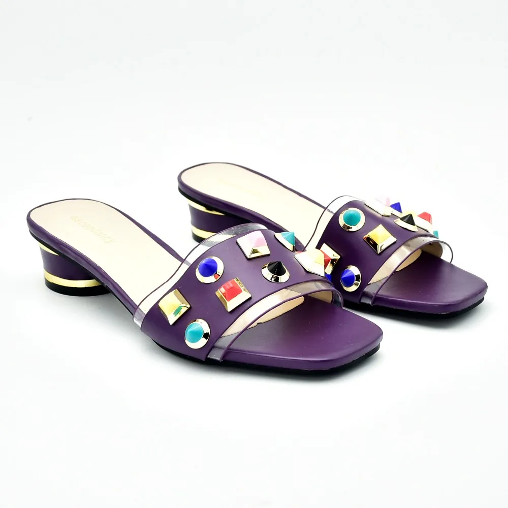 

Daily slippers shoes women in purple color with colorful lovely stones low heel 1.7 inches comfort summer shoes slipper SS004-2