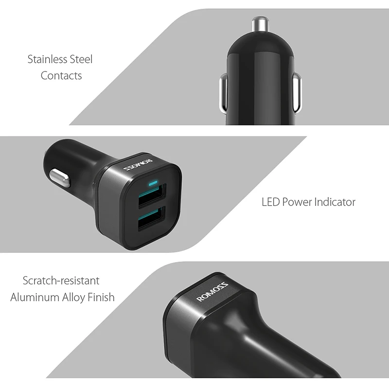 Romoss 30W Dual USB Quick Charge QC 3.0 Car Charger For iPhone Samsung Mobile Phone Charger Fast Charger Tablet GPS Car-Charger