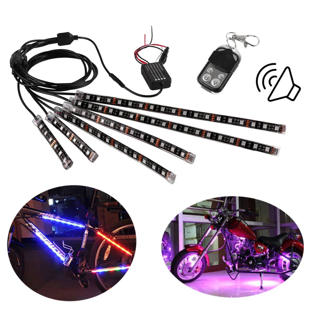 

6pcs Motorcycle 72 LED Neon Strip Waterproof Heatproof Lamp Glow Lights 5050SMD RGB Voice Control LED Flexible Neon Strips Kit