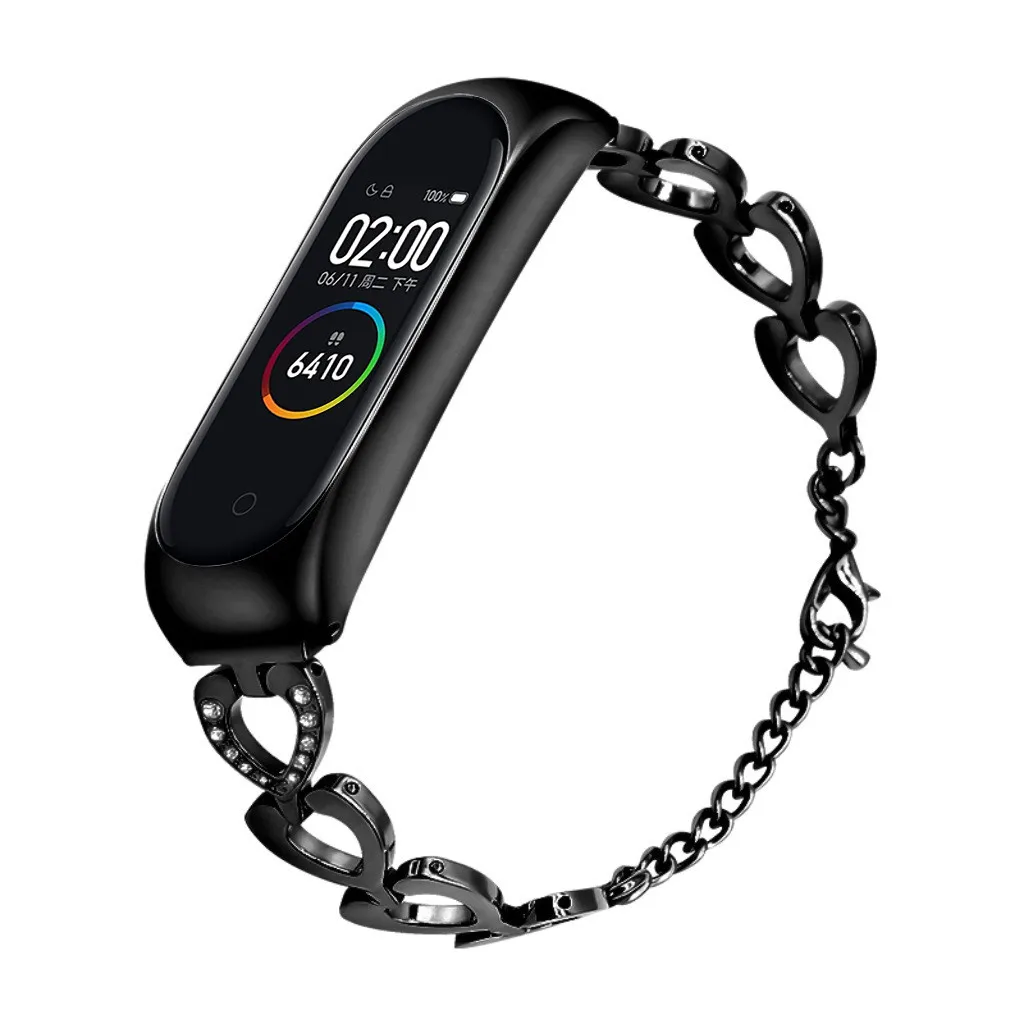 Для Xiaomi Mi группа 4 Нержавеющая сталь браслет бриллиантовый Смарт-часы ремешок, умный браслет Роскошные долговечные аксессуары#712