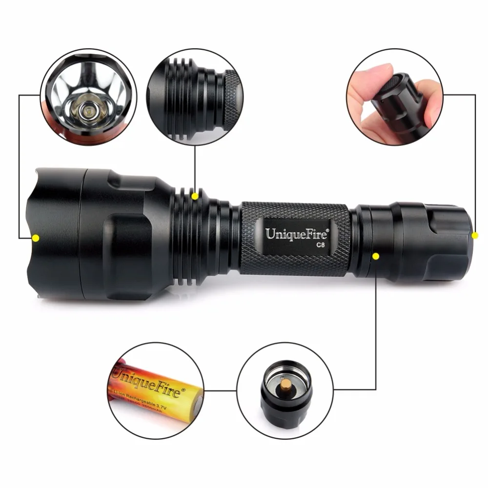 Uniquefire C8 XPE LED Flashlight 240 Lumen Power Torch For Outdoor Climbing Camping Free Shipping | Лампы и освещение