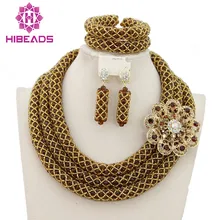 Последние Африканский Свадебный комплект ювелирных изделий ручной работы со стразами Бусины Цепочки и ожерелья Ювелирные наборы Свадебные украшения комплект aej685