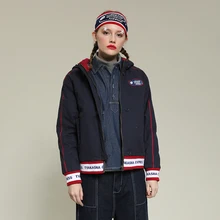 Негабаритная Повседневная Свободная Женская куртка с капюшоном плотная теплая верхняя одежда с буквенным принтом Корейская Harajuku Srping Новые пальто