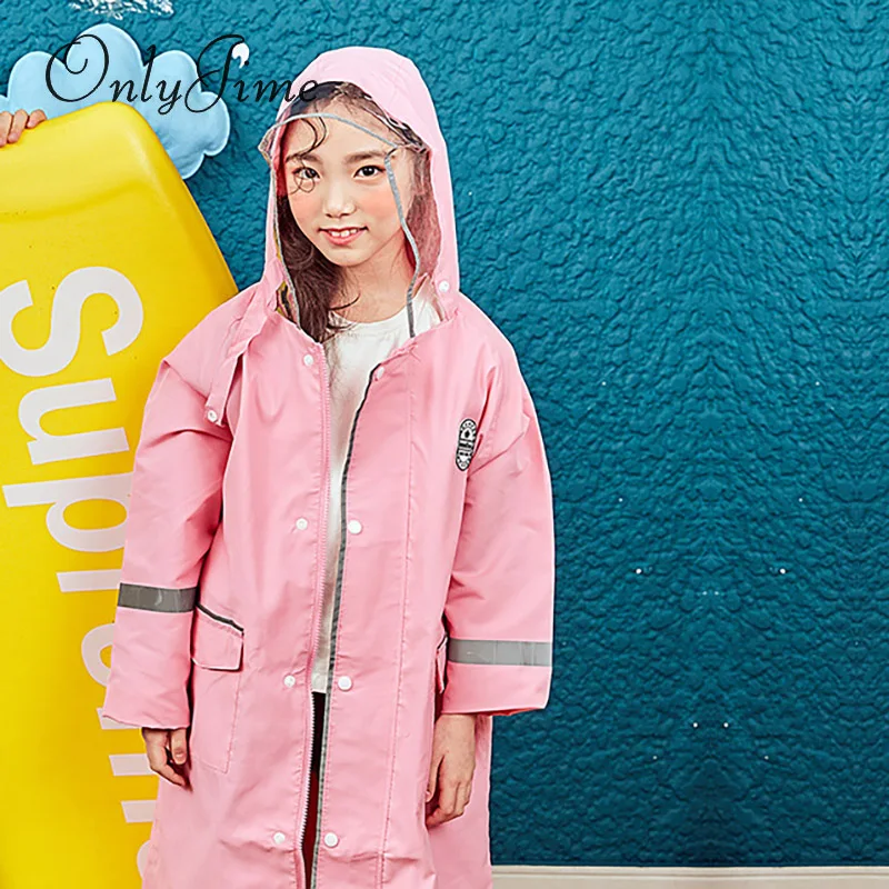 Only Jime Children Waterproof Raincoat For Children Kids Stripe Reflective Rain Coat Middle School Students Rain Poncho Jacket