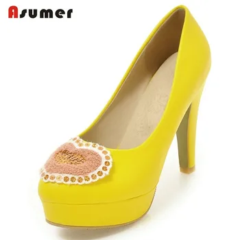 

Asumer Spring autumn wedding shoes woman pumps big size 31-48 sweet fashion high heels shoes 11cm platform shallow