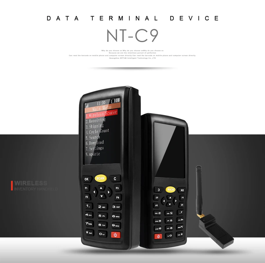 

C9 Wireless Barcode Collector Portable Data Terminal Inventory Device 1D/ 2D /QR Code Reader PDT with TFT Color LCD Screen NETUM