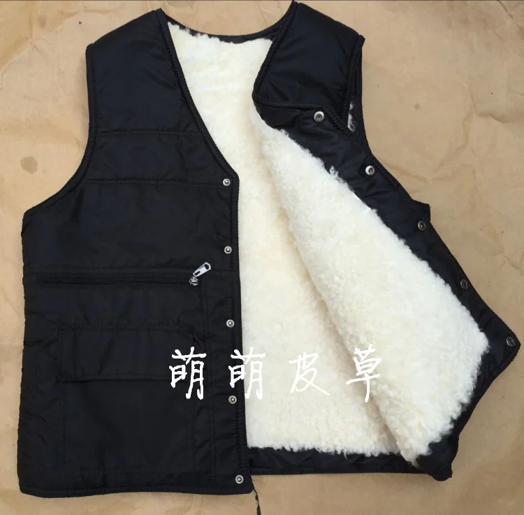 

Fur wool vest men middle-aged and old leather real fur lamb wool waistcoat thick warm cotton vest winter father loaded