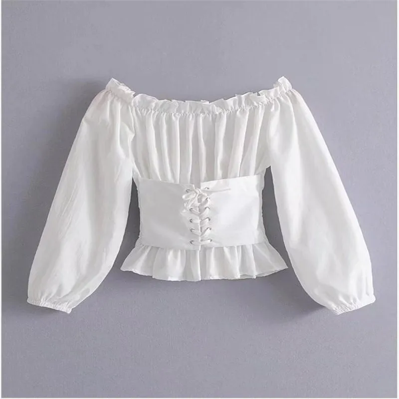 Sexy Women 2019 New Spring Summer Slash Neck Short T-Shirt Female Corset Strap Lantern Long Sleeve Slim Sexy T-Shirts CQ1144 Sexy Women 2019 New Spring Summer Slash Neck Short T-Shirt Female Corset Strap Lantern Long Sleeve Slim Sexy T-Shirts CQ1144