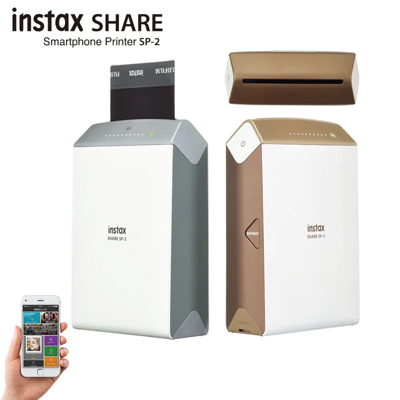 Fujifilm INSTAX Share SP-2 смартфон принтер(серебристый/золотистый), Fujifilm Instax Mini Dual Pack мгновенная пленка и чехол