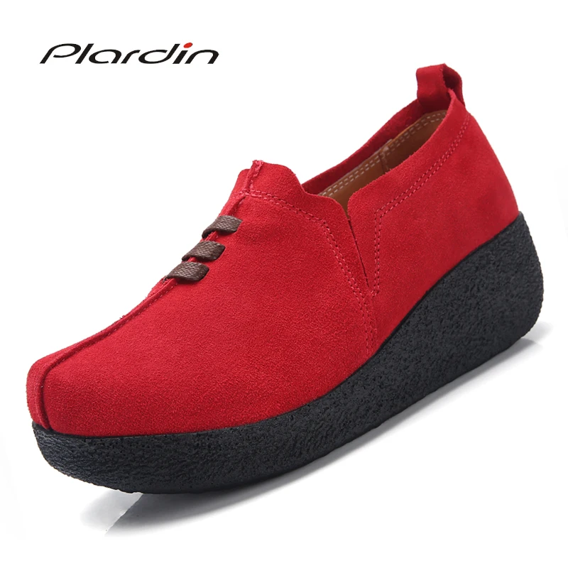 

Plardin Plus Size 35-43 Women Flat Platform Coin Loafers Suede Leather Slip On Ladies Spring Shoes Flats Women Creepers Sneakers