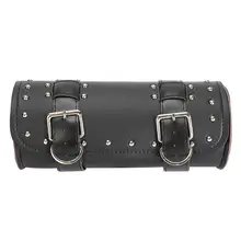 Partol Black Metal Buckles PU Motorcycle Tool Bag With Chrome Studs For Motorcycles Front Rear Placement
