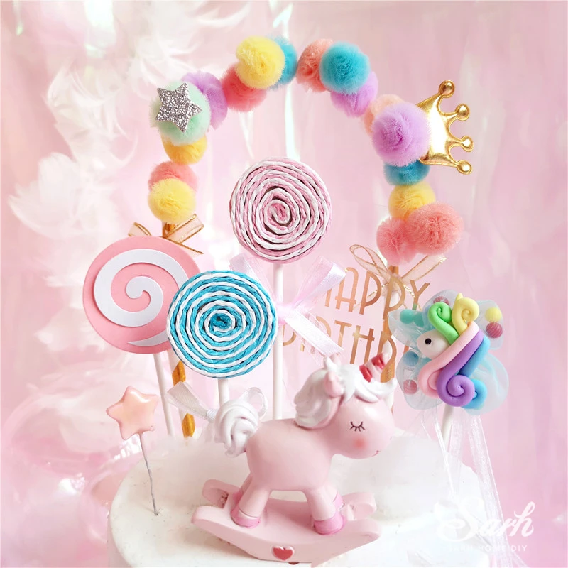 Bling Единорог украшения Розовое сердце топперы для торта на день рождения счастливый день детей вечерние принадлежности десерт прекрасный сладкий подарки