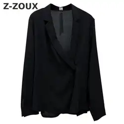 Z-ZOUX Для женщин блузки V шеи одежда с длинным рукавом черная рубашка Для женщин тонкий Асимметричные женские топы Свободные Для женщин s