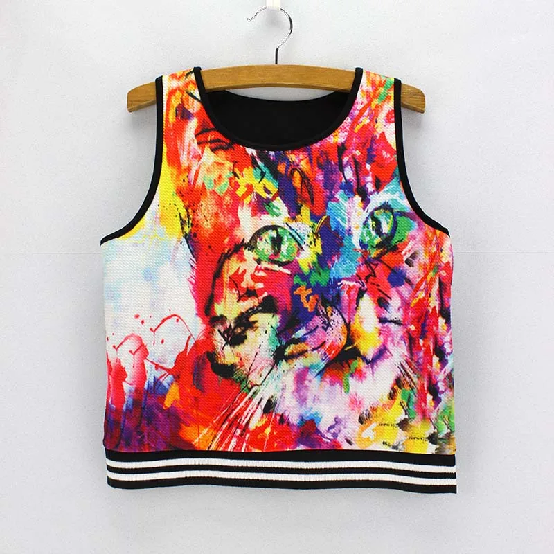 Милый Кот с очками print crop top Для Девочки дизайн одежды короткий стиль танки летнее платье женские на бретелях Перевозка груза падения - Цвет: XYCT013