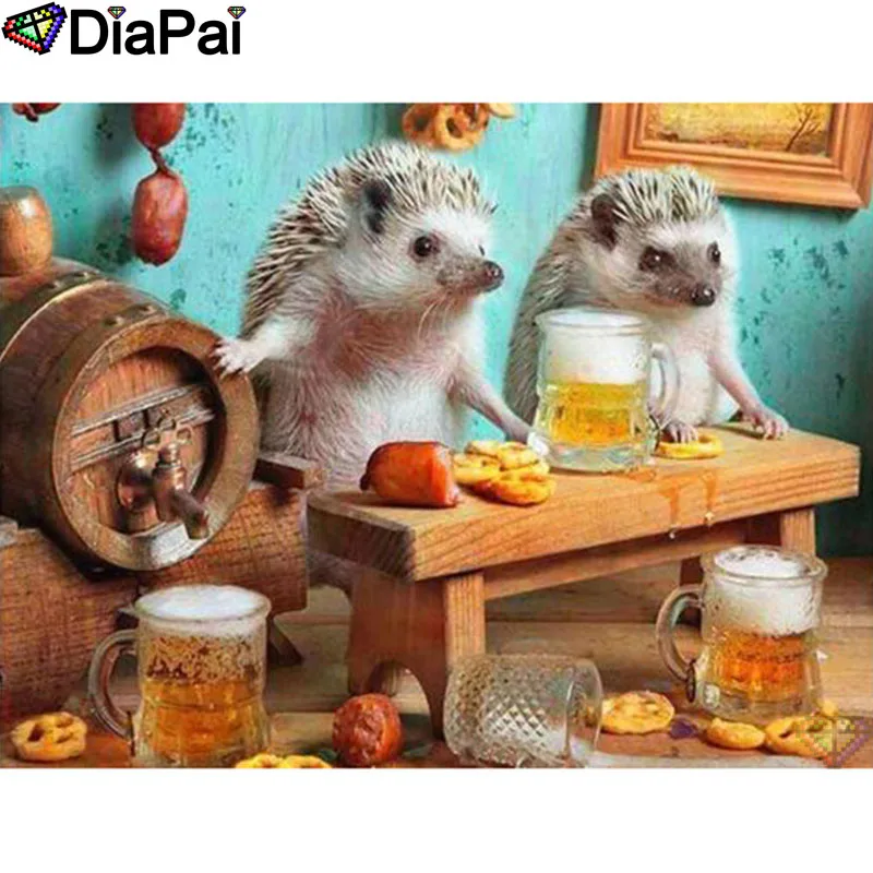 

DIAPAI Square/Round Drill 5D DIY Diamond Painting "Hedgehog beer" Embroidery Cross Stitch Full Rhinestone Decor A25822