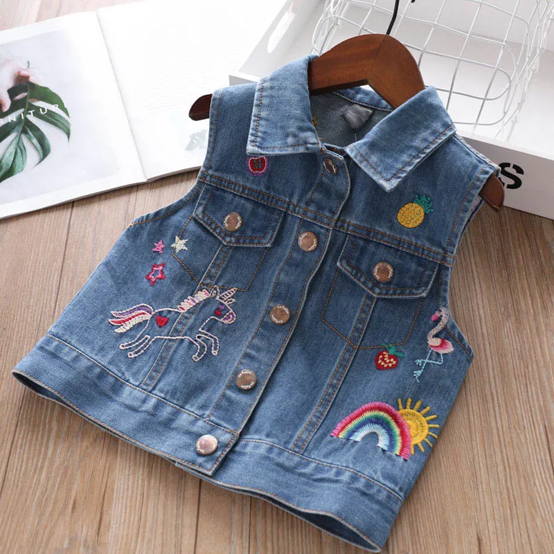 

Fashion Baby Girls Vest Animal Embroidery Boys Denim Jackets Kids Jeans Vest Spring Autumn Children Outerwear Coat