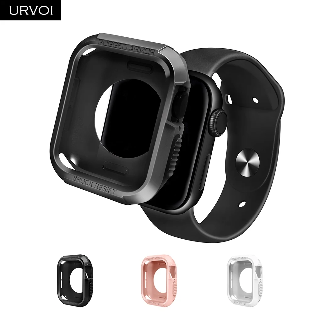 Полный Чехол URVOI из ТПУ для Apple Watch series 5 4, Жесткая Броня, жесткая рамка, бампер, протектор для iWatchshock, сопротивляющийся корпусу, ремешок 40, 44 мм