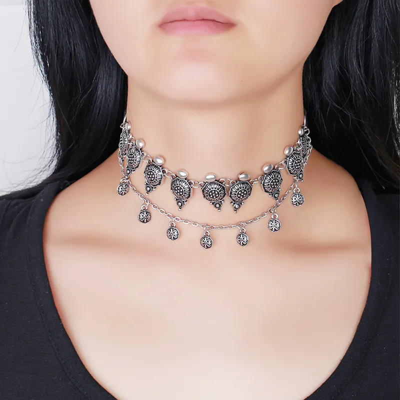 Silver Chain Choker Necklace For Women Bijou Short Necklaces Pendants