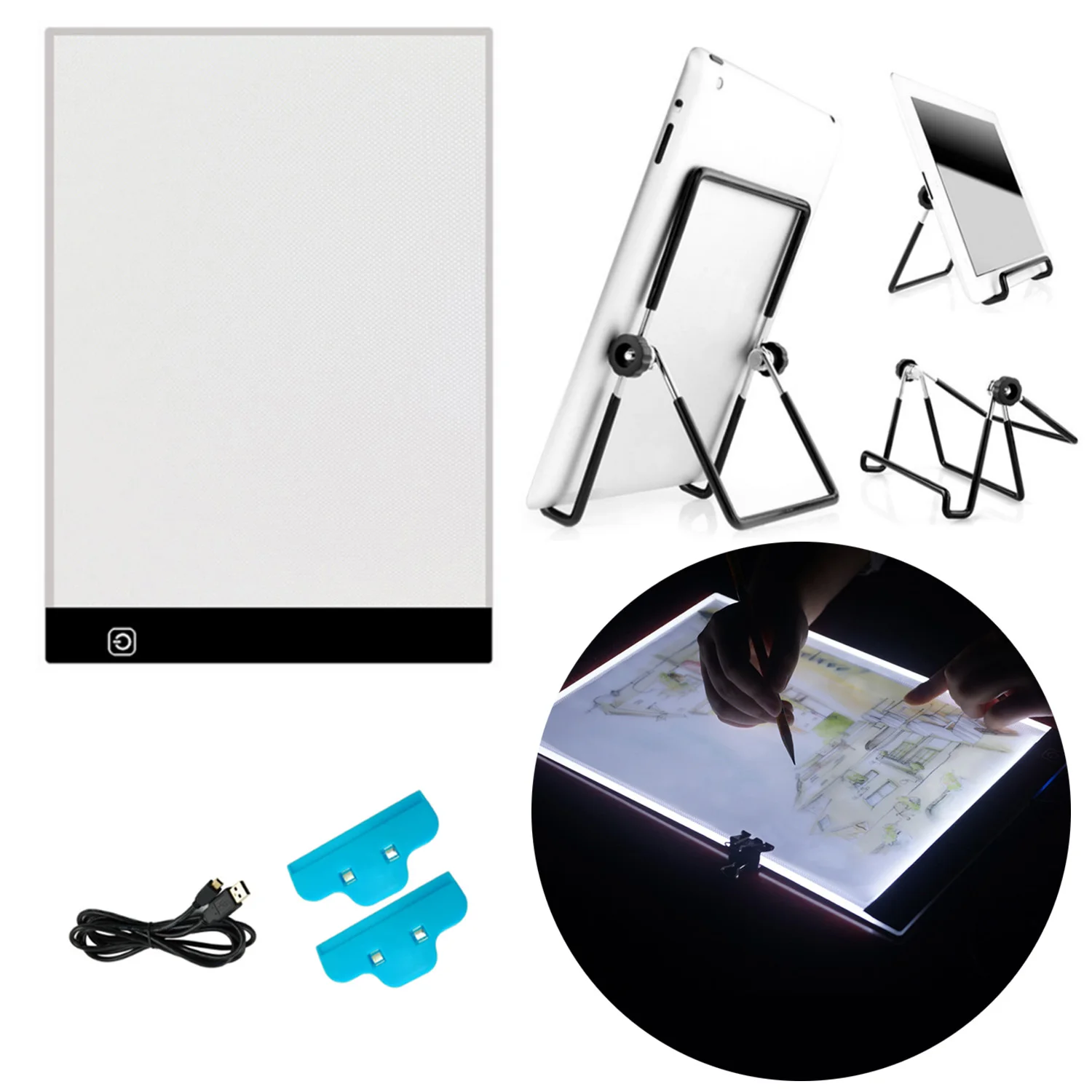 

5PCS DIY Diamond Painting Cross Stitch Embroidery Accessories with A4 LED Light Pad Clips USB Cable Folding Bracket