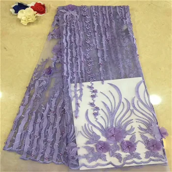 

2018 New Design 3D Flowers French Lace Fabrics Latest elegant 3D Appliques Tulle Mesh Lace Fabric With Beads Nigerian Lace 5Yard