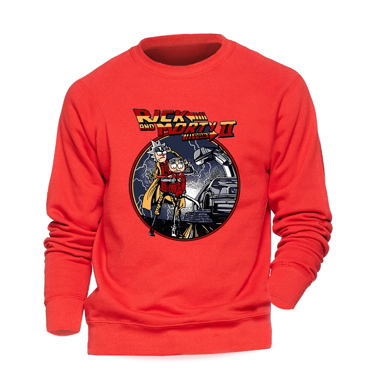 

Red Sweatshirt Men Rick and Morty Back to the future Hoodies Anime Funny Crewneck Sweatshirts Winter Autumn Harajuku Streetwear