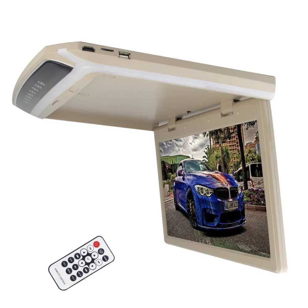 

15.6 inch Overhead Player Roof Mount Display Digital Screen Flip Down Monitor for cars USB/SD/AV input FM Transmit LED Lights