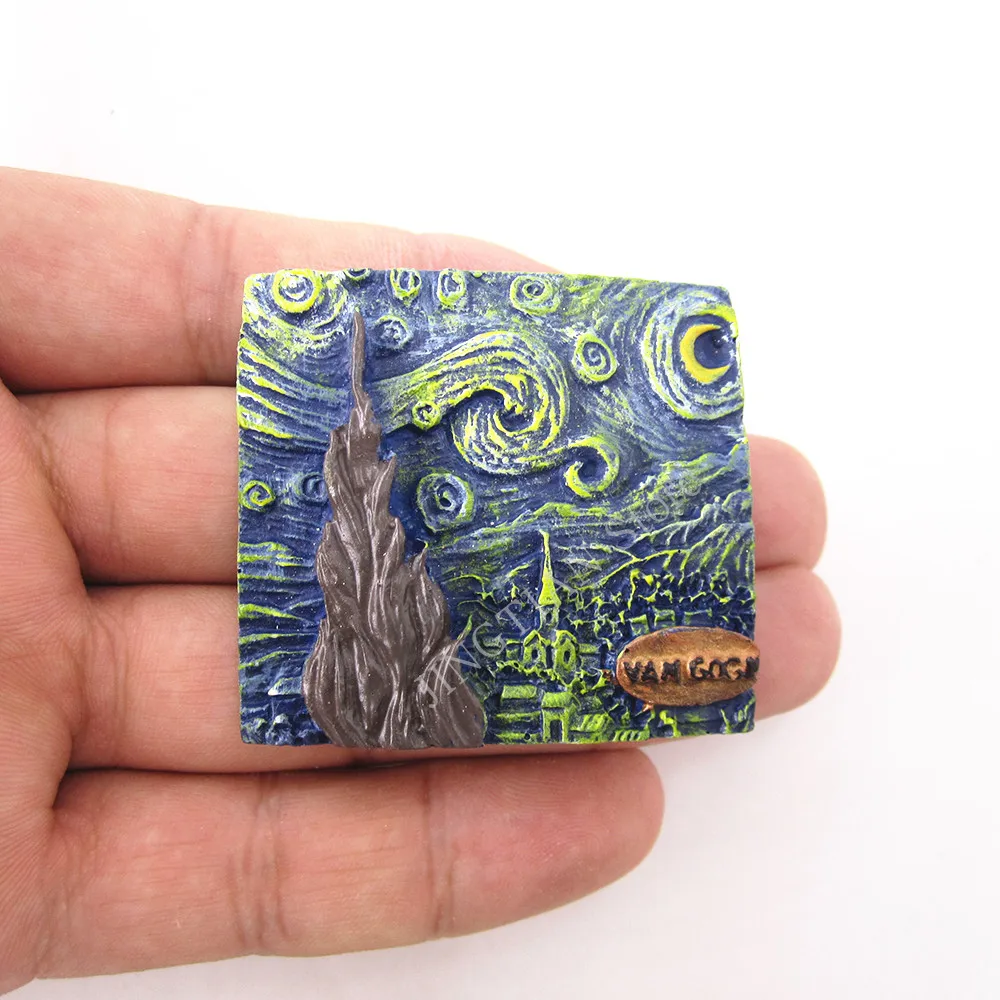 Van Gogh Hand Painted 3D Resin Fridge Magnet Sticker Netherlands Japan Countries City Cute Tourism Souvenir Home Decor Craft Gif