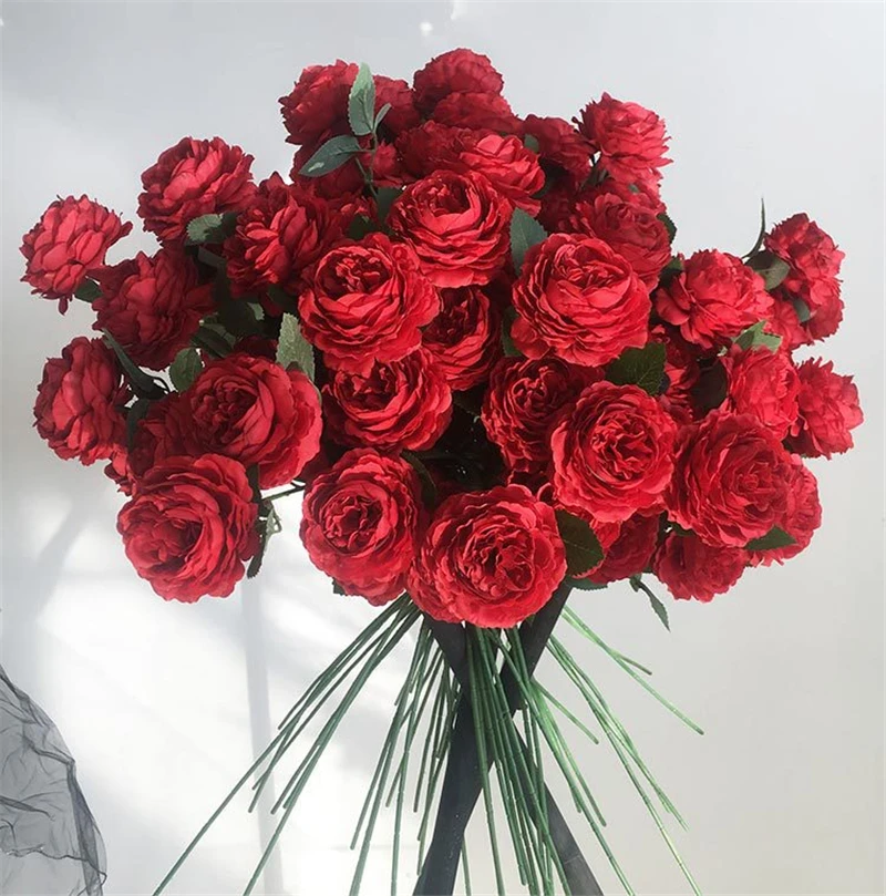 12 шт./лот Роза Пион искусственный цветок ветка для свадьбы дорога, украшение арки Флорес шелковые дешевые искусственные цветы