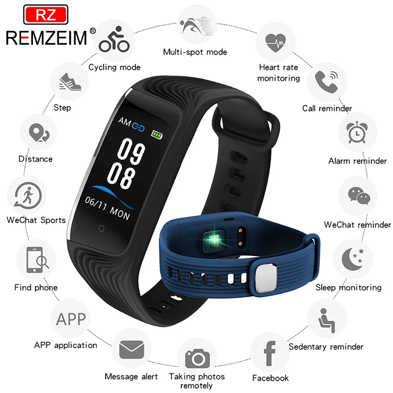 

REMZEIM Fitness Tracker Smart Watch Smart Bracelet IP67 Waterproof 24 Hour Heart Rate Monitor Big Color Screen Smartband
