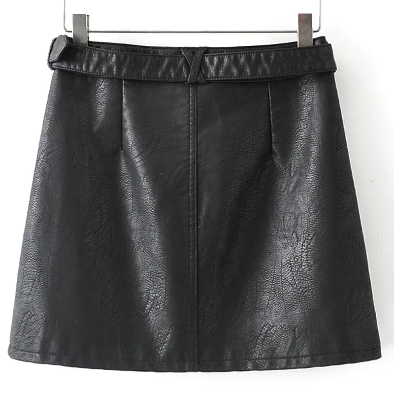 Ретро молния черный ремень из искусственной кожи корейский карман Женская юбка осень новая высокая талия тонкая сексуальная женская юбка высокая уличная