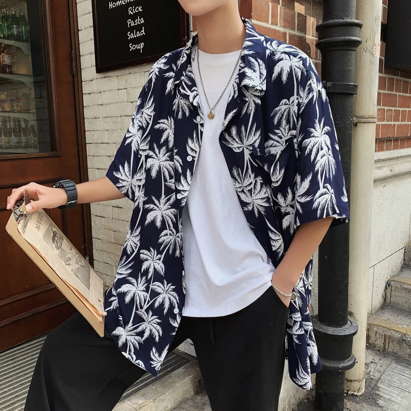 

Floral Shirt Men 2019 Men Korean Fashion Short Sleeve Shirt Male Hawaiian Shirts Casual Loose Clothes Men