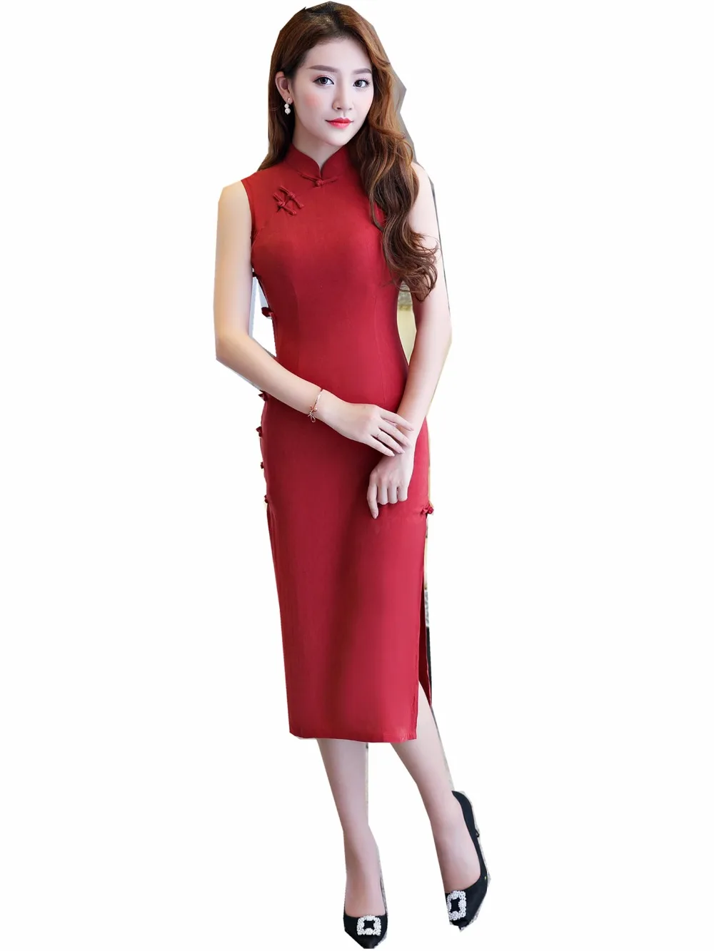 Shanghai Story Faux Silk Qipao dress Long Cheongsam national trend