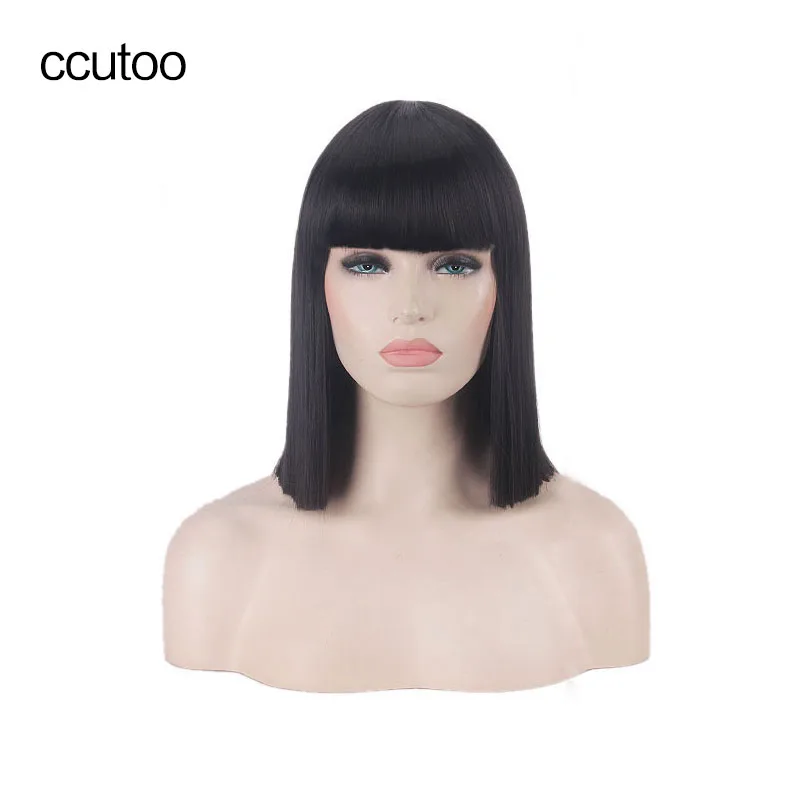 Ccutoo 40 см блонд/черный плоский челка короткие прямые высокотемпературные волокна вечерние синтетические волосы косплей парики+ парик Кепка