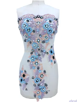 

handmade lilac Hot drilling Rhinestone pearl lace embroidery patch applique wedding dress bordados DIY Performance clothing
