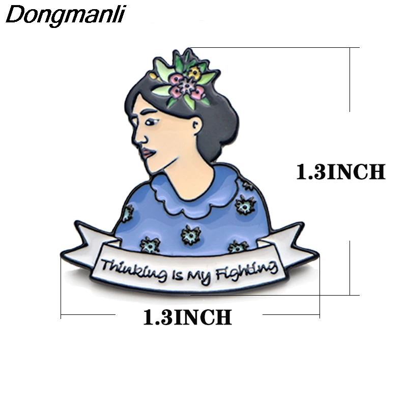 P3785 Dongmanli Virginia Woolf "Thinking is my Fighting" металлические эмалированные броши и булавки Нагрудный значок для рюкзака воротник ювелирные изделия