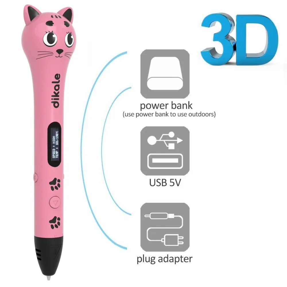 Dikale дисплей DIY волшебный 3d принтер печатная ручка PLA нити Искусство Рисунок Живопись 3D кошка ручки для детей подарок на день рождения инструменты