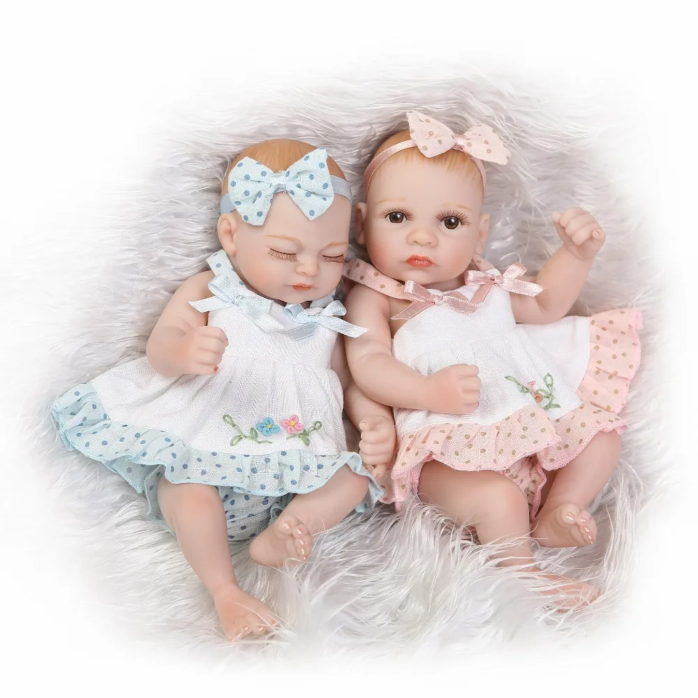 

NPKCOLLECTION Waterproof Mini reborn Baby Doll Pair Lifelike Living Doll Solid Silicone Children Gift 12 inches