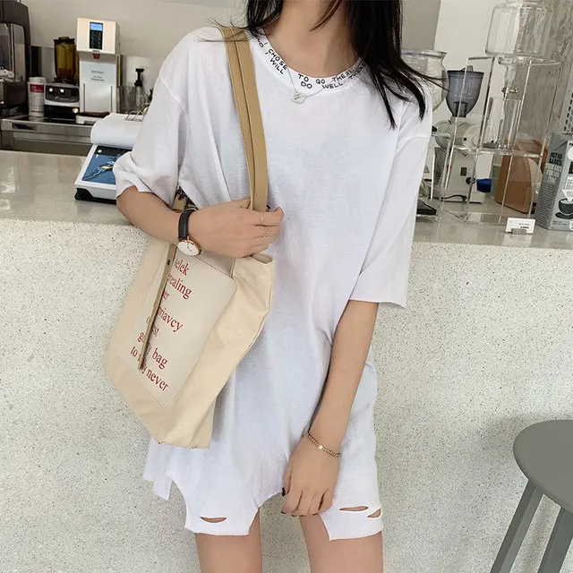 

Summer ladies loose casual tide brand short-sleeved T-shirt Korean cotton straight-type solid color shirt