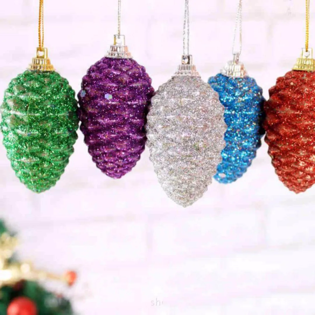 6Pcs Home Decor Glitter Pinecone Hanging Decor Christmas Tree Ornament Party