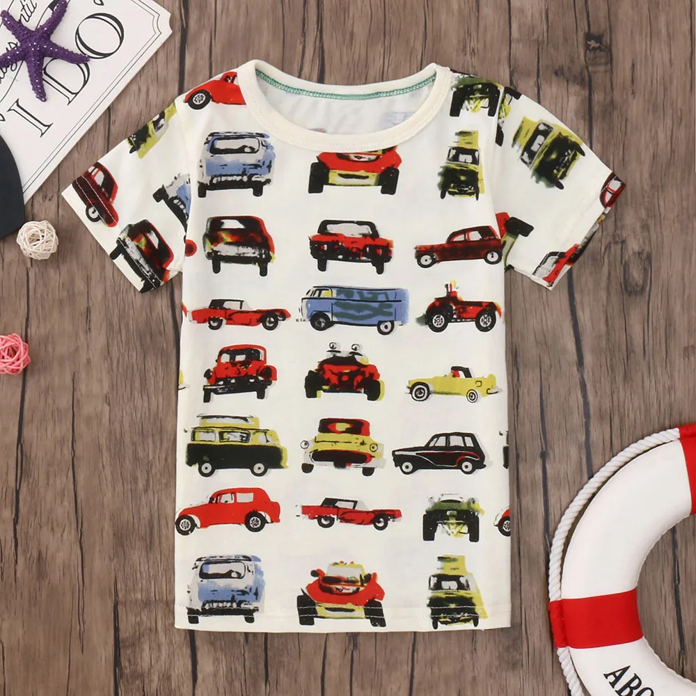 Летние футболки для маленьких мальчиков футболки с мультяшным принтом топы, одежда для детей 3 лет, одежда для девочек летняя одежда - Цвет: Beige