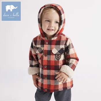 

DB5921 dave bella winter infant baby boys fashion jacket children toddler coat kids plaid hooded outerwear