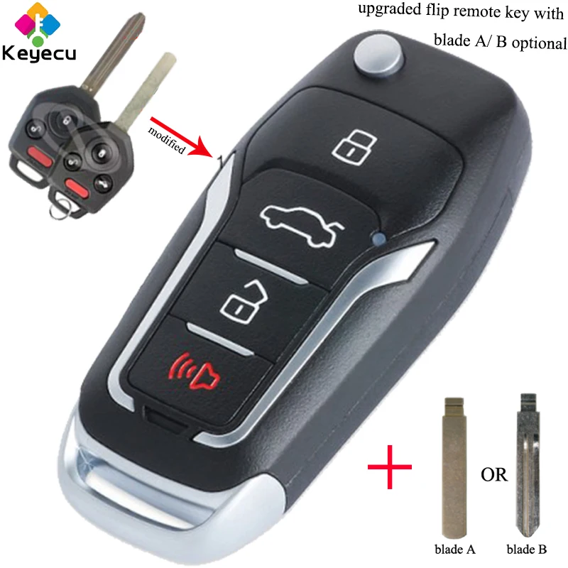 KEYECU Upgraded Flip Remote Car Key 4 Buttons & 433MHz & 4D62 Chip FOB